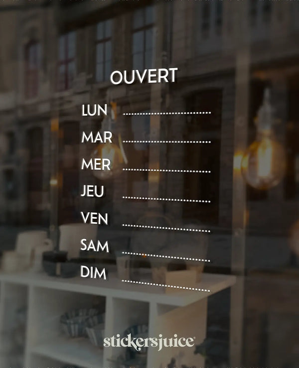 sticker vitrine zone pour écrire les horaires