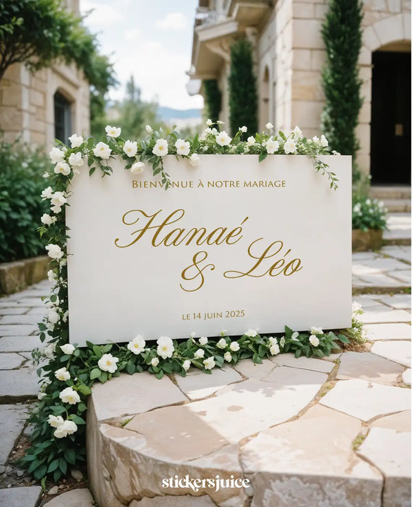 Panneau Bienvenue Mariage Personnalisé 73x42 Cm – Sticker Mural PVC Mariage Décoration Cérémonie