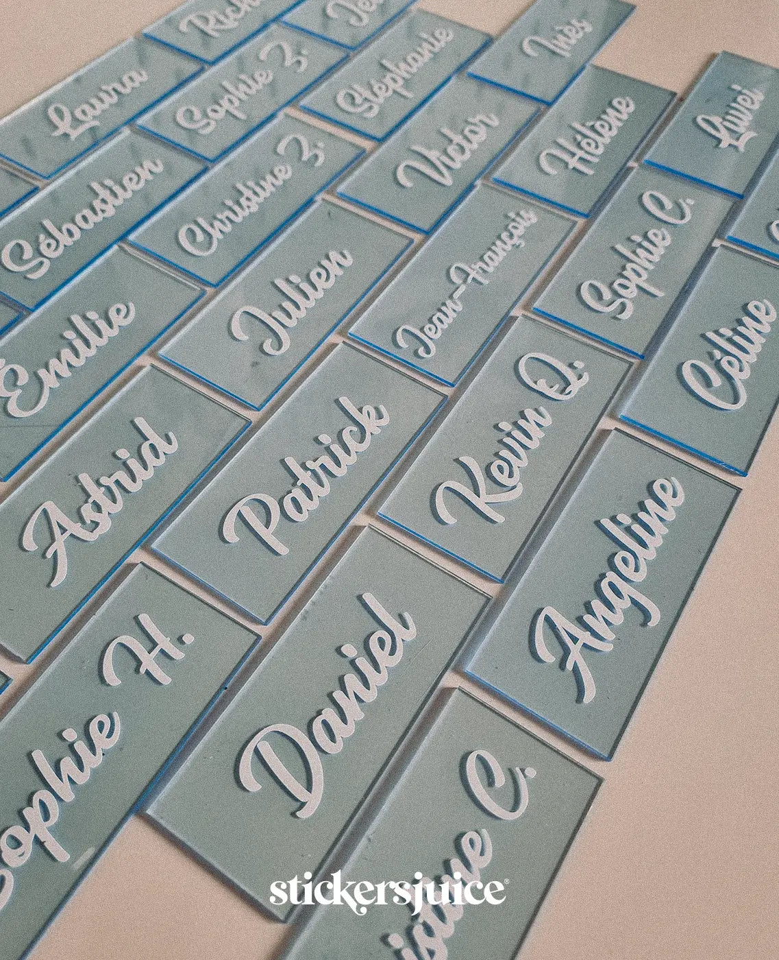 10 Marque-Places Acrylique Pour Mariage - Étiquettes Vierges Argentées - 9x4,5cm